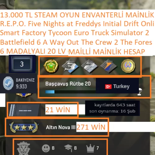  6 MADALYALI 20 LV Battlefield 6 A Way Out ETS 2 The Crew 2 13.000 TL