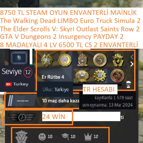  8 MADALYALI TR HESABI 7000 TL CS 2 ENVANTERLİ GTA V Dungeons 2