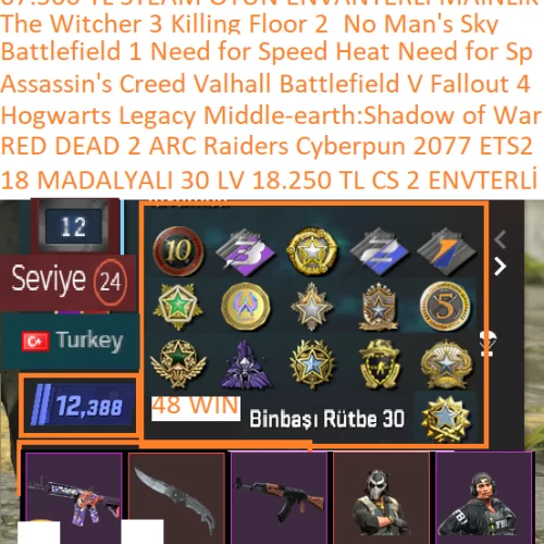  18 MADALYALI 30 LV 18.250 TL CS 2 ENVANTERLİ RED DEAD 2 ARC Raiders