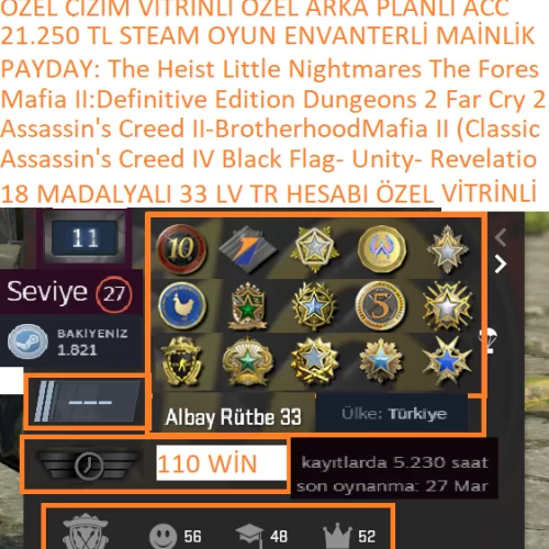  18 MADALYALI 33 LV TR HESABI 5.230 SAATLİ Assassin\s Creed IV Black Flag