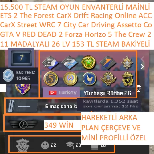  11 MADALYALI 26 LV GTA V RED DEAD 2 Forza Horizon 5 The Crew 2 15.500 TL