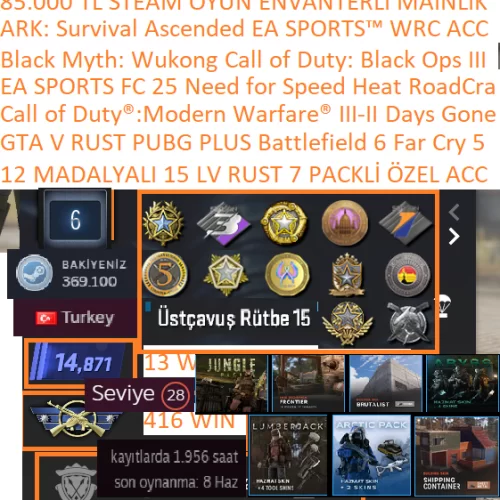  12 MADALYALI 15 LV RUST 7 PACK GTA V PUBG PLUS Call of Duty Warfare