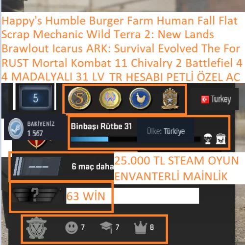 4 MADALYALI 31 LV TR HESABI RUST Battlefield 4 Mortal Kombat 11