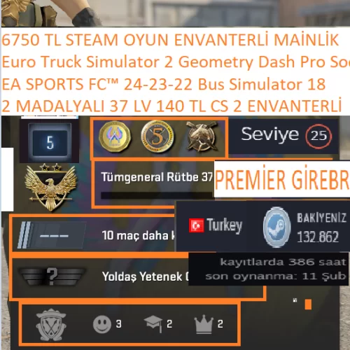  2 MADALYALI 37 LV 140 TL CS 2 ENVANTERLİ 132 K POİNT EA SPORTS FC