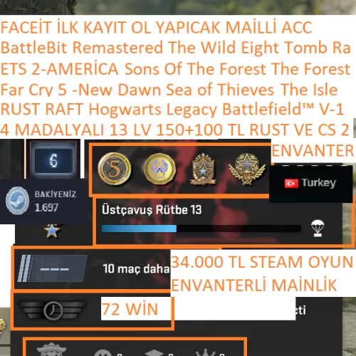  4 MADALYALI 13 LV RUST RAFT Hogwarts Legacy Battlefield V-1 Far Cry 5-New