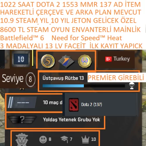  3 MADALYALI 13 LV Battlefield™ 6 Need for Speed™ Heat 8600 TL