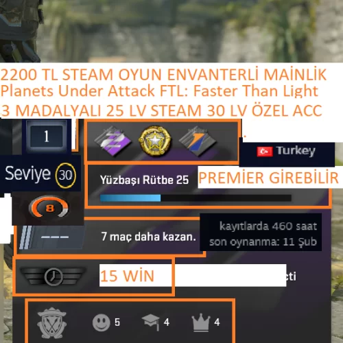  3 MADALYALI 25 LV Planets Under Attack 2200 TL STEAM OYUN ENVA