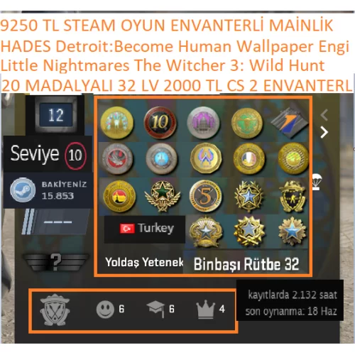  20 MADALYALI 32 LV 2000 TL CS 2 ENVANTERLİ Detroit:Become Human