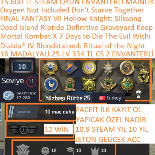  16 MADALYALI 25 LV FACEİT 2.816 CS 2 SAATLİ Diablo® IV Mortal Kombat X