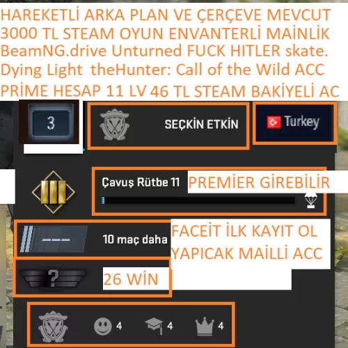  PRİME HESAP 11 LV Dying Light BeamNG.drive theHunter: Call of the