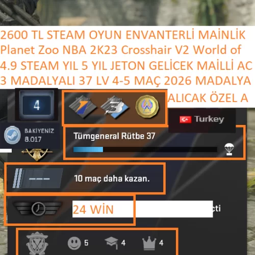  3 MADALYALI 37 LV Planet Zoo 2600 TL STEAM OYUN ENVANTERLİ