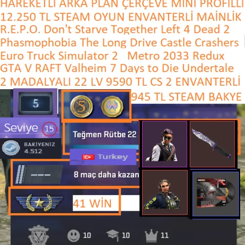  2 MADALYALI 22 LV KNİFE 9590+1112+945 TL CS 2 DOTA 2 ENVANTERLİ