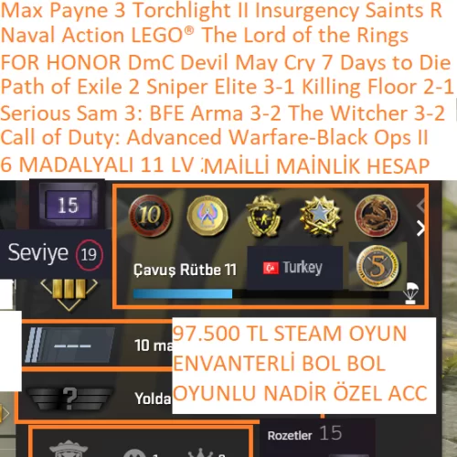  6 MADALYALI 11 LV 230 AD BOL OYUNLU PUBG PLUS Call of Duty: Advanced