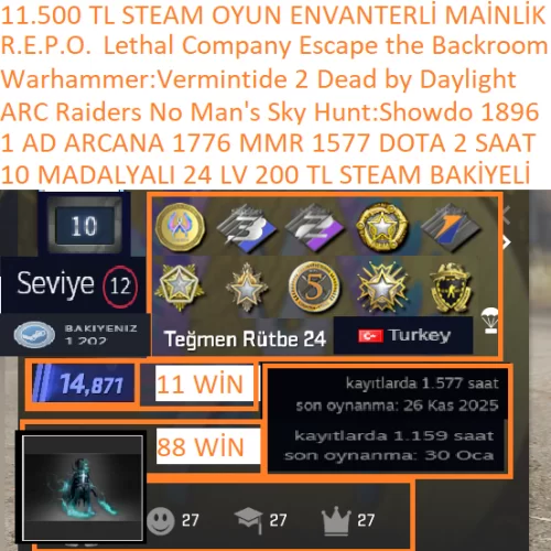  10 MADALYALI 24 LV AD ARCANA DOTA 2 ARC Raiders No Man\s Sky