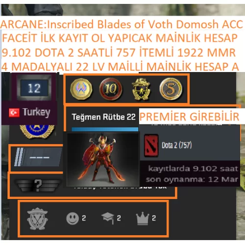  4 MADALYALI 22 LV 9.102 SAATLİ DOTA 2 757 AD İTM 1922 MMR FACEİT
