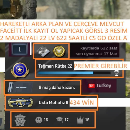  2 MADALYALI 22 LV 622 SAATLİ FACEİT İLK KAYIT OL YAPICAK MAİLLİ