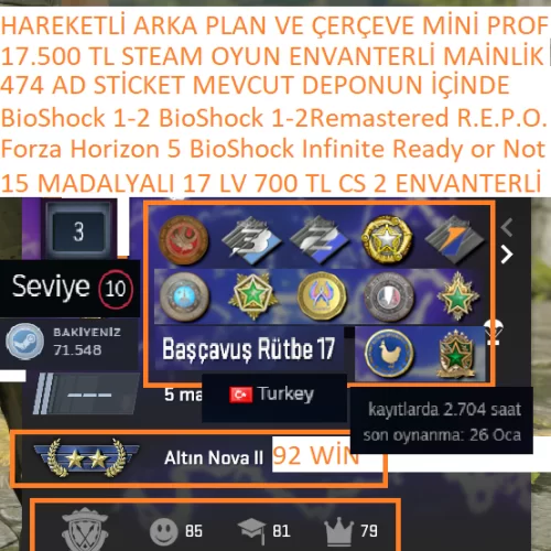  15 MADALYALI 17 LV 474 STİCKER Forza Horizon 5 BioShock 1-2 Remastered