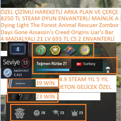  4 MADALYALI 21 LV 693 TL CS 2 ENVANTERLİ Days Gone Assassin\s Creed