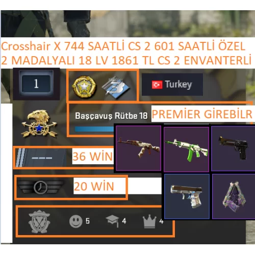 2 MADALYALI 18 LV 1861 TL CS 2 ENVANTERLİ Crosshair X 744 SAATLİ MAİLLİ