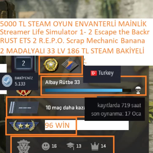  2 MADALYALI 33 LV 186 TL STEAM BAKİYE RUST ETS 2 R.E.P.O. Scrap Mechanic