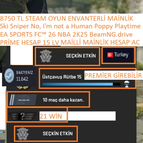  PRİME HESAP 15 LV EA SPORTS FC 26 NBA 2K25 BeamNG.drive 8750 TL