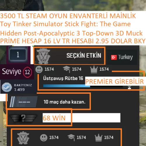  PRİME HESAP 16 LV TR HESABI 2.95 $ BAKİYE Hidden Post-Apocalyptic 3 Top