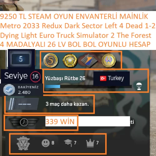  4 MADALYALI 26 LV ETS 2 Dying Light Metro 2033 Redux The Forest 9.250 TL