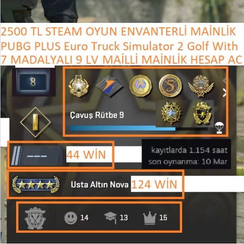  7 MADALYALI 9 LV PUBG PLUS Euro Truck Simulator 2 2500 TL STEAM