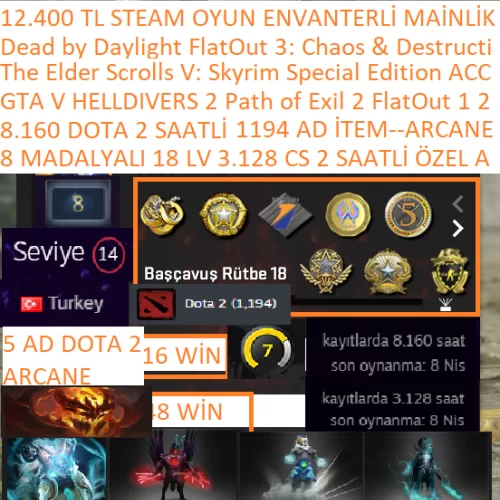  8 MADALYALI 18 LV 5 AD ARCANE DOTA 2 GTA V HELLDIVERS 2 Path of