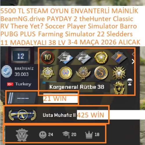  11 MADALYALI 38 LV 39 K POİNT PUBG PLUS Farming Simulator 22