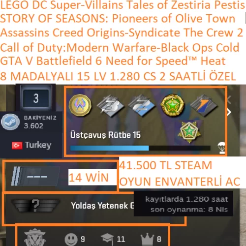  8 MADALYALI 15 LV GTA V Battlefield 6 NFS-HEAT-HOT PURSUİT Call of Duty