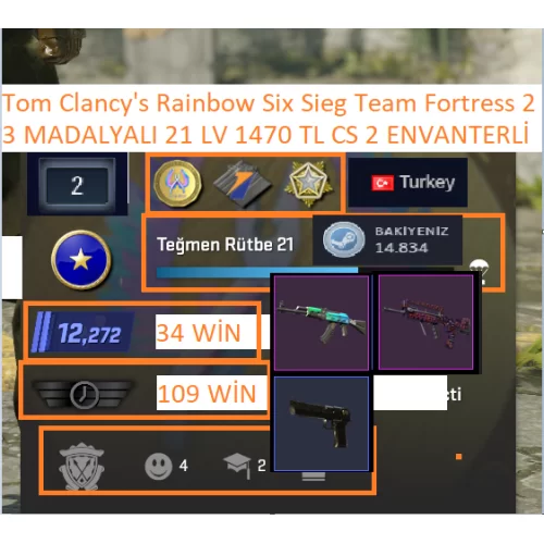  3 MADALYALI 21 LV 1470 TL CS 2 ENVANTERLİ RAİNBOW MAİLLİ MAİNLİK