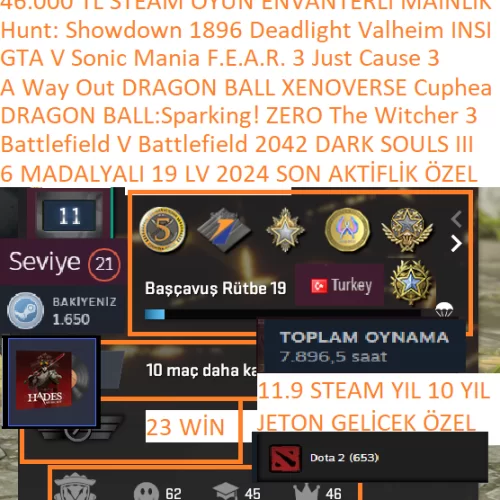  6 MADALYALI 19 LV 2024 SON AKTİFLİK GTA V Battlefield V-2042 DARK SOU