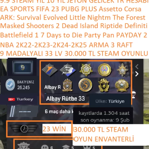  9 MADALYALI 33 LV TR HESABI NBA 2K25-2K24-2K23-2K22 BF1 ARMA