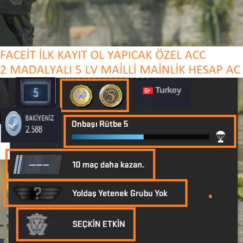  2 MADALYALI 5 LV FACEİT İLK KAYIT OL YAPICAK MAİLLİ MAİNLİK HESAP