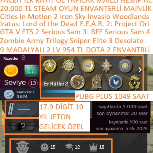  9 MADALYALI 954+263 DOTA 2 ENVANTERLİ GTA V ETS 2 BF 3 Zombie