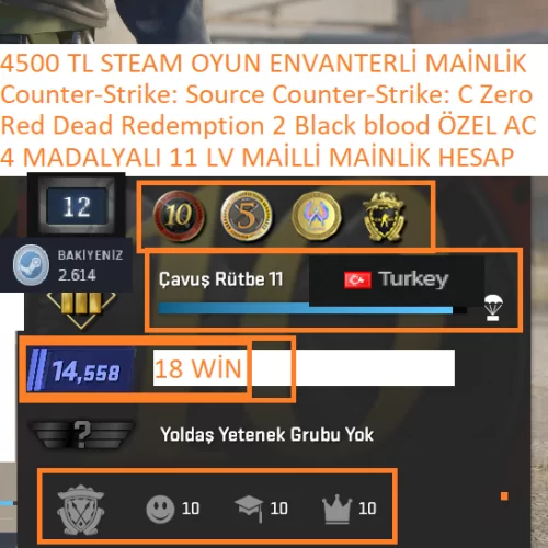  4 MADALYALI 11 LV RED DEAD 2 Black blood Counter-Strike: Source-ZERO 4500