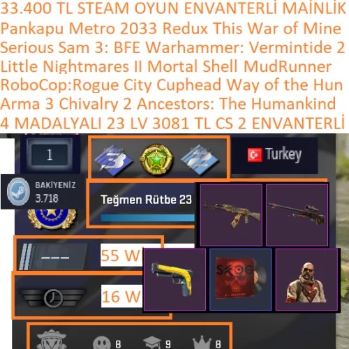  4 MADALYALI 23 LV 3081+205 TL CS 2 ENVANTERLİ BFE 3 ARMA 3 Chivalry 2