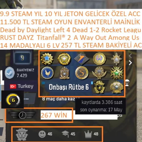  14 MADALYALI 6 LV RUST DAYZ Titanfall® 2 A Way Out 11.500 TL STEAM OYUN