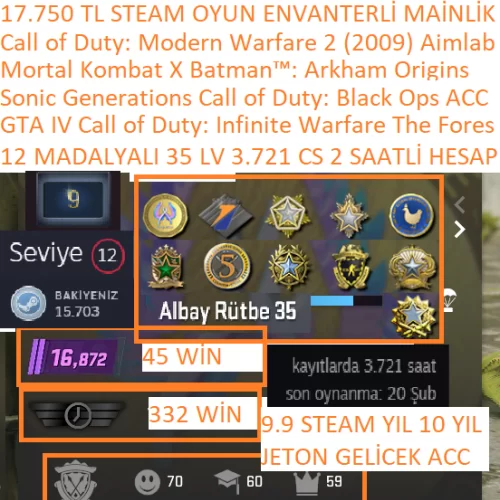  12 MADALYALI 35 LV 3.721 CS 2 SAATLİ GTA IV Call of Duty:Infinite Warfare
