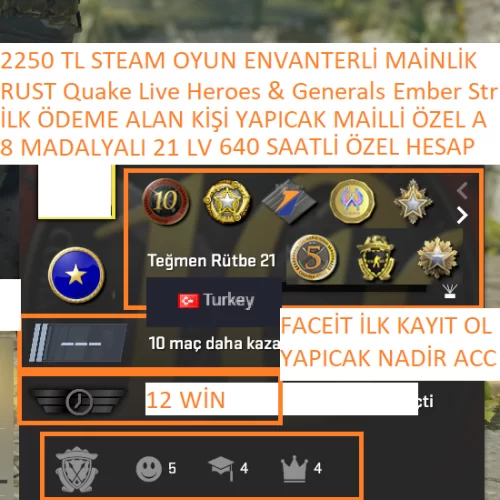  8 MADALYALI 21 LV FACEİT İLK ÖDEME ALAN KİŞİ YAPICAK RUST Quake